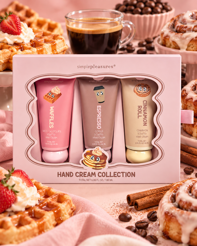 Coffrets 3 crèmes mains ( senteurs gaufres , expresso & cinnamon roll )