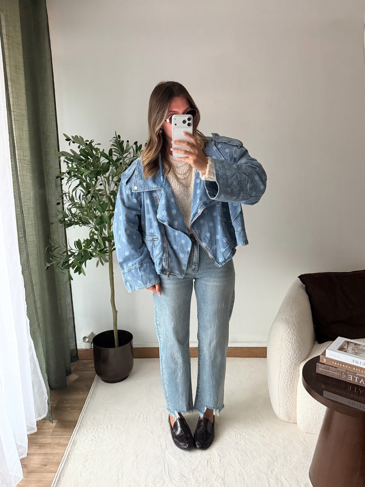 Veste jean à pois oversize