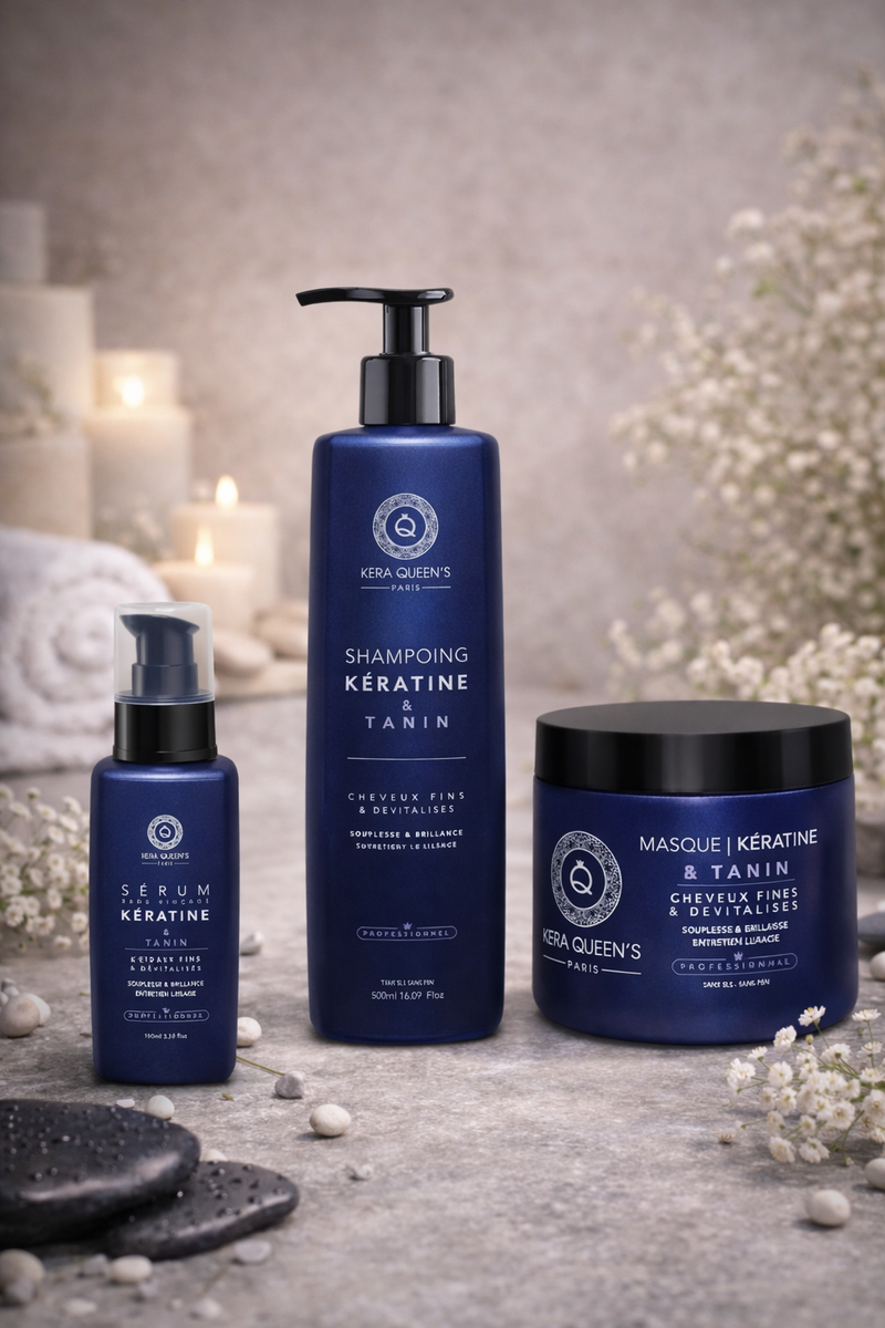 Routine cheveux fins et dévitalisés kératine et tanin