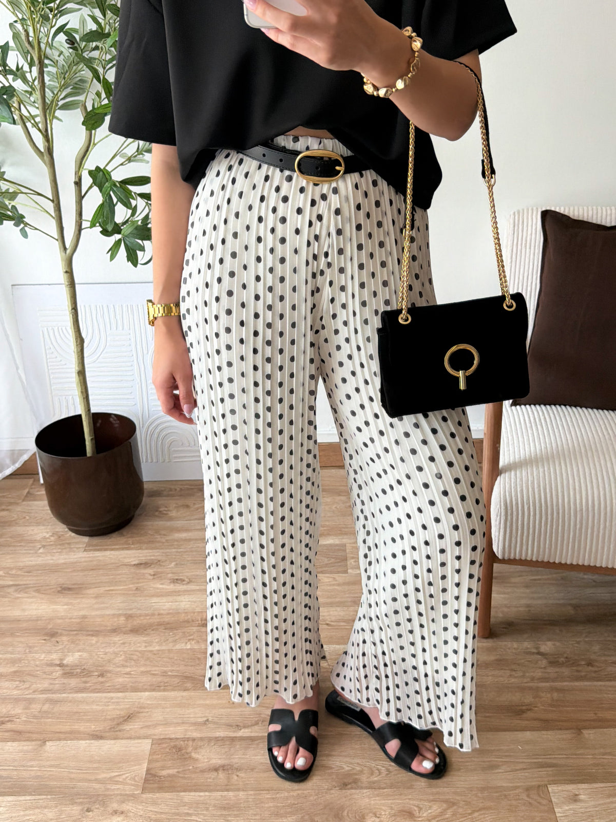 Pantalon plissé pois
