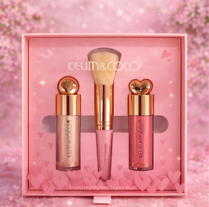 Coffret highlighter, blush et pinceau