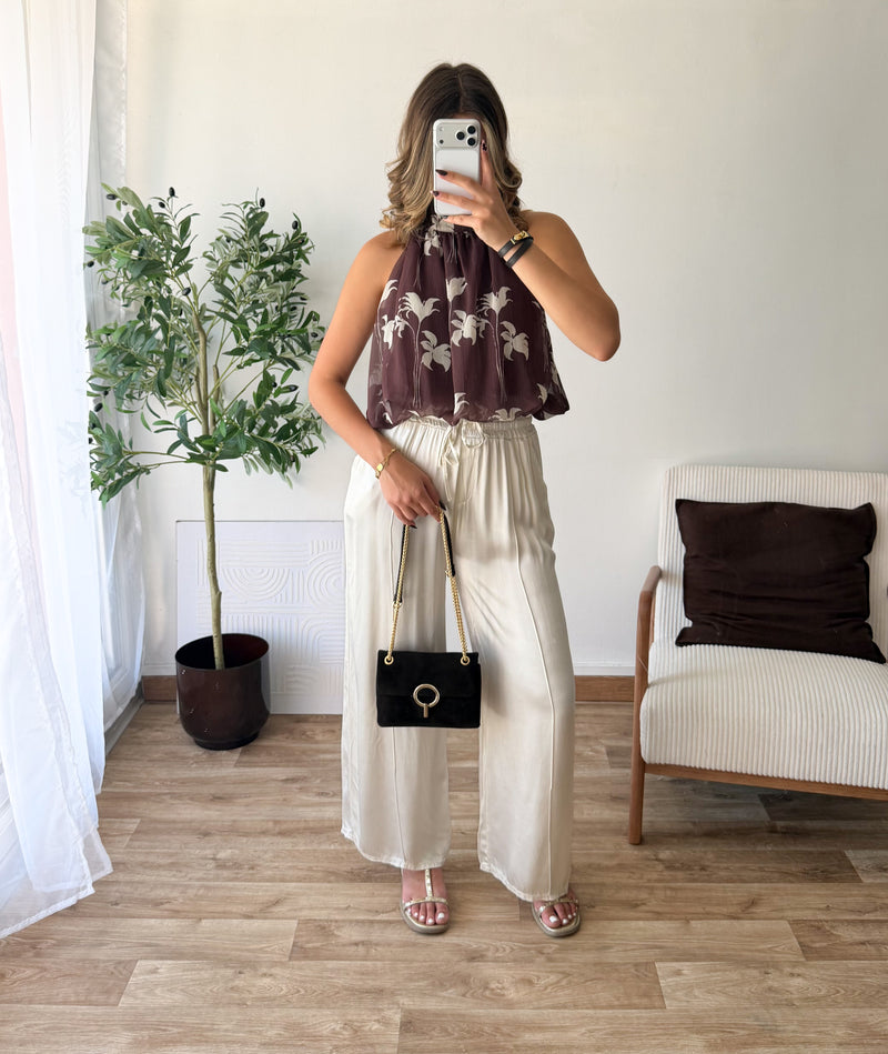 Top effet boule marron