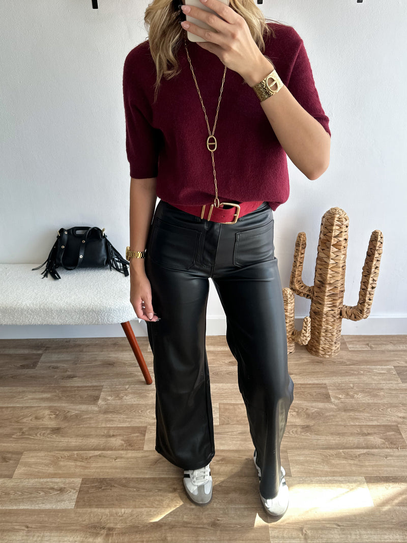 Pantalon wide leg simili