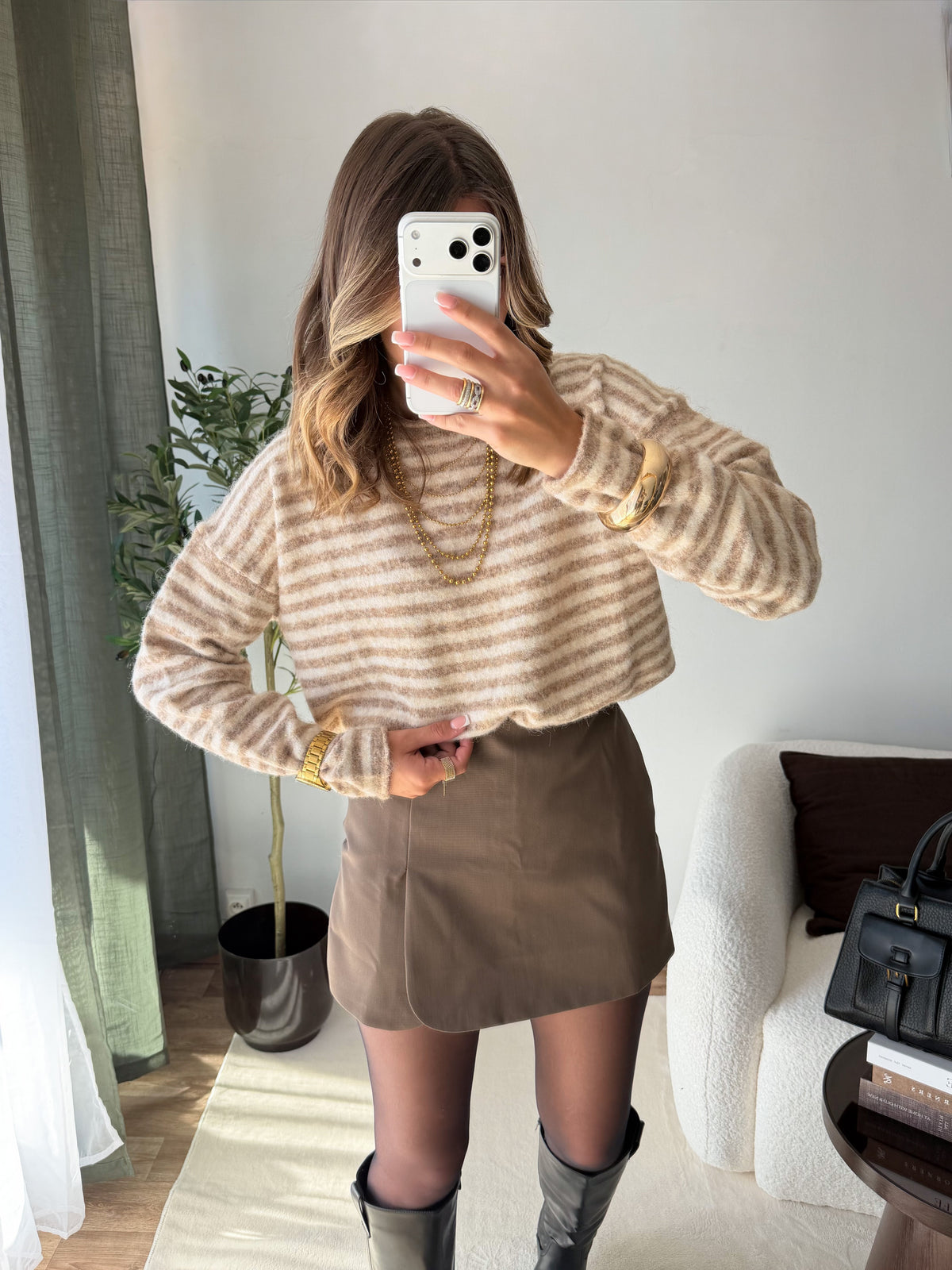 Pull rayures beige