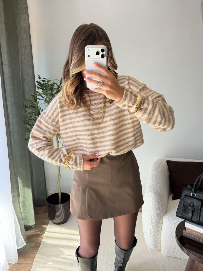 Pull rayures beige