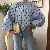 Blouse à pois dos nu bleu