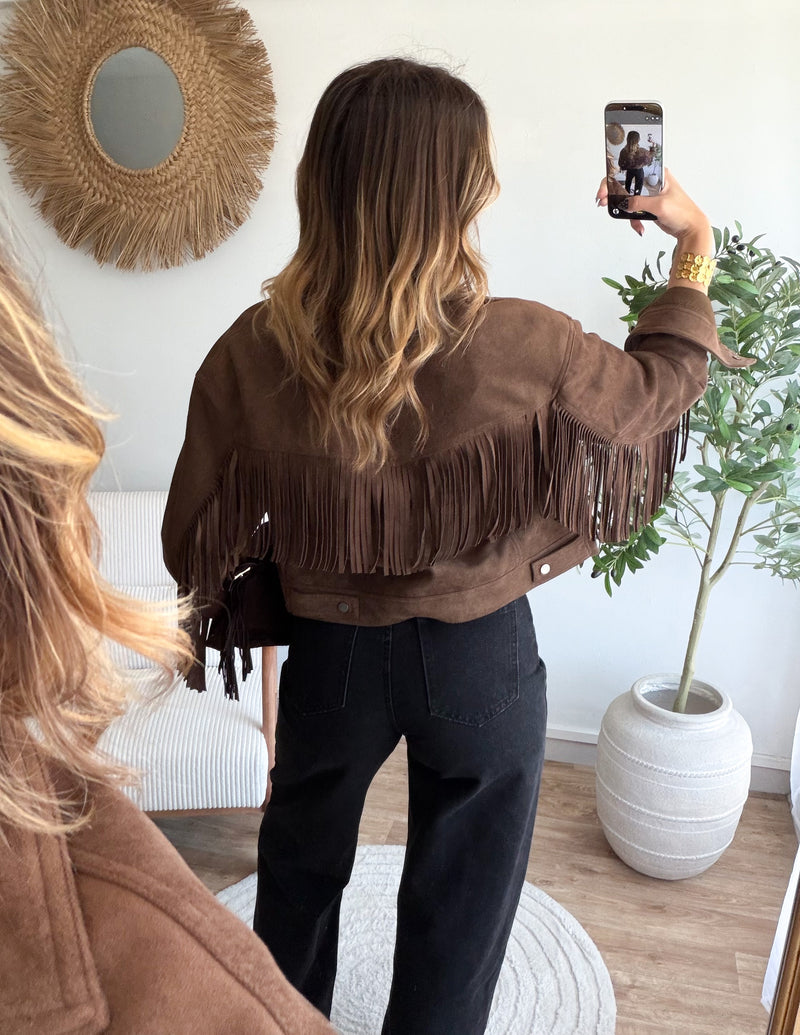 Veste franges chocolat