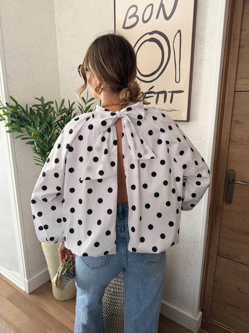 Blouse à pois dos nu blanche