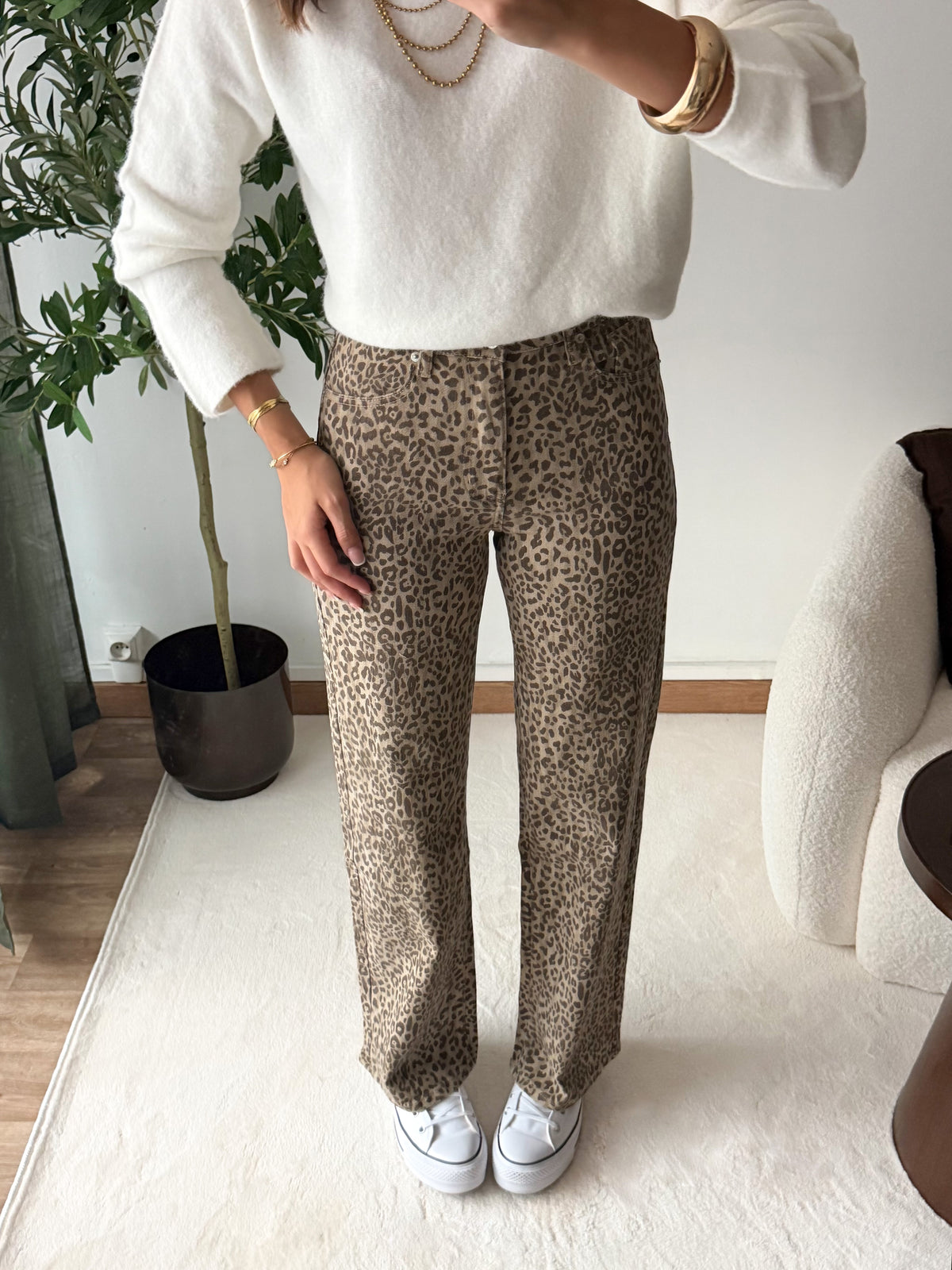 Jean léopard beige
