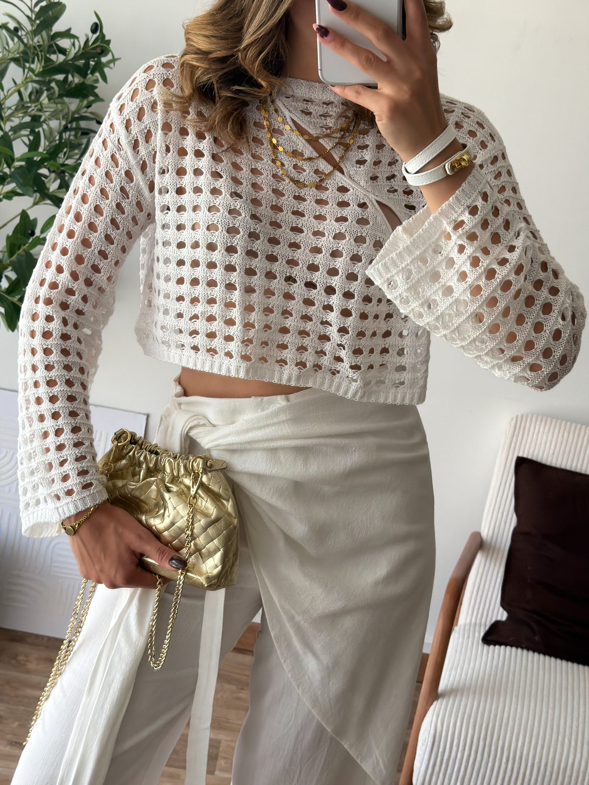 Top crochet blanc