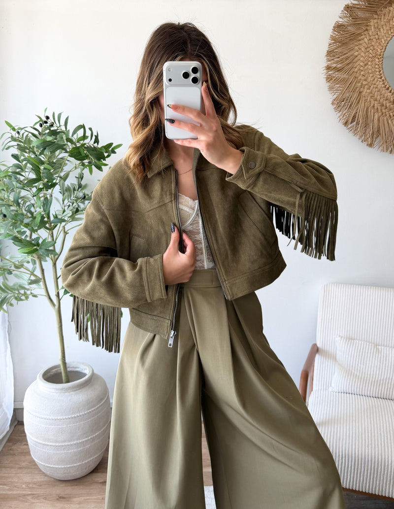 Veste franges kaki