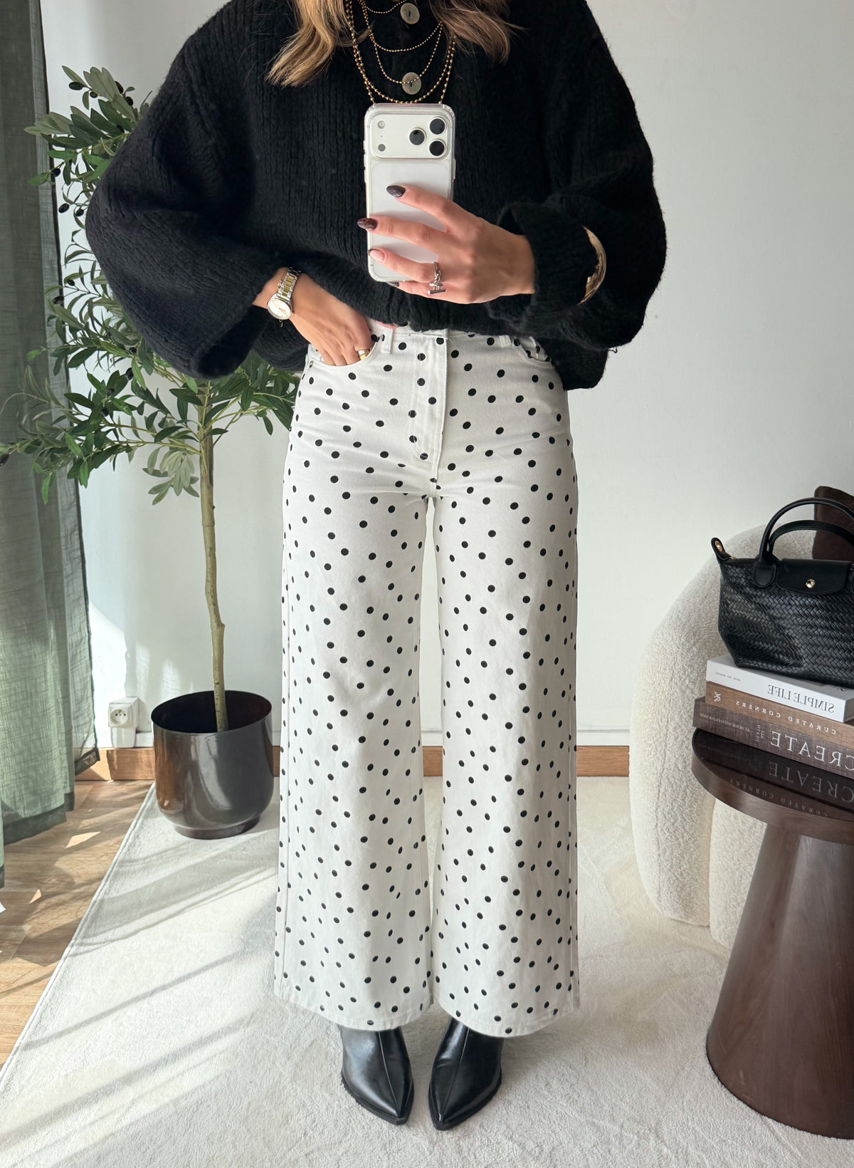 Jean wide leg pois