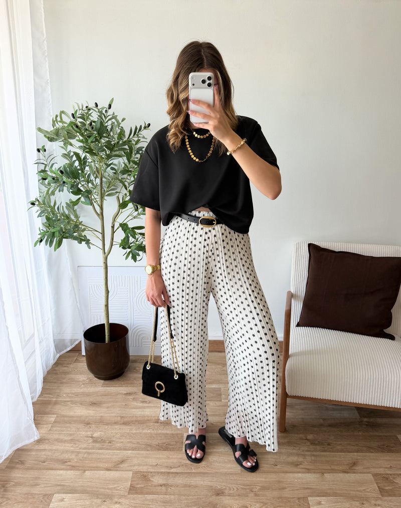 Pantalon plissé pois