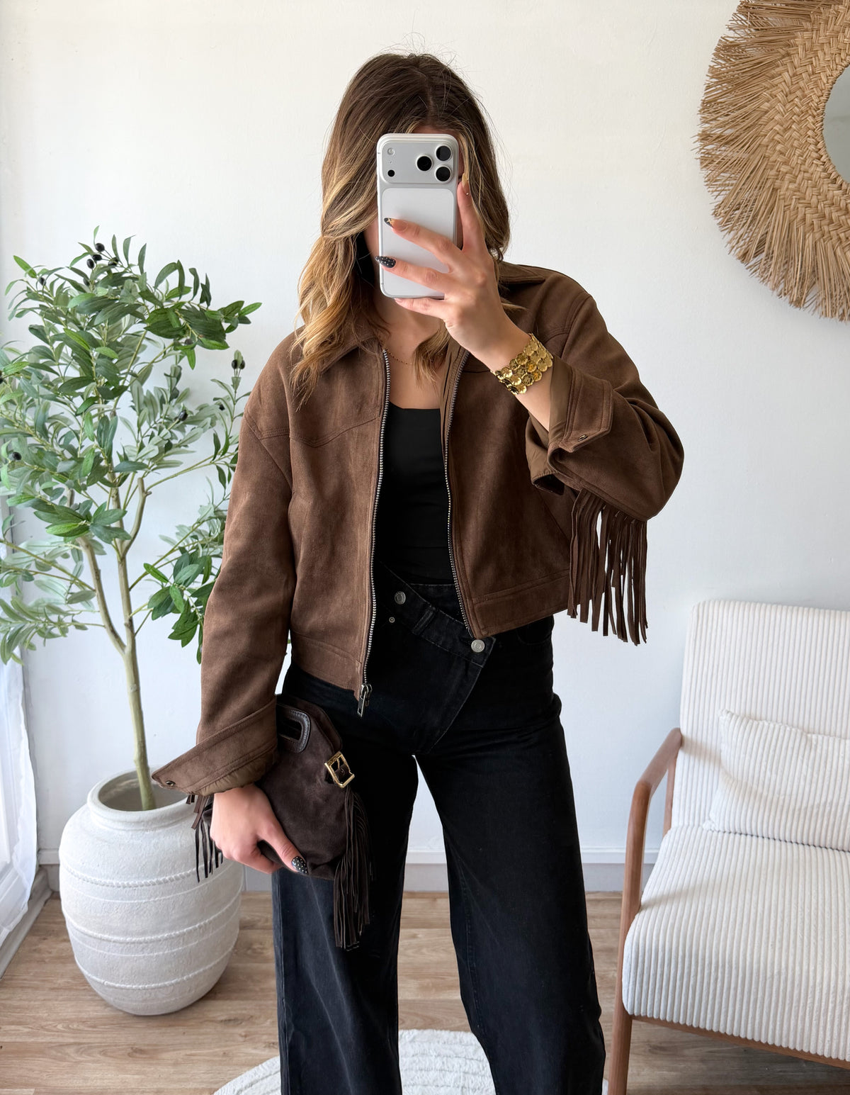 Veste franges chocolat