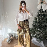 Pantalon sequins dorés