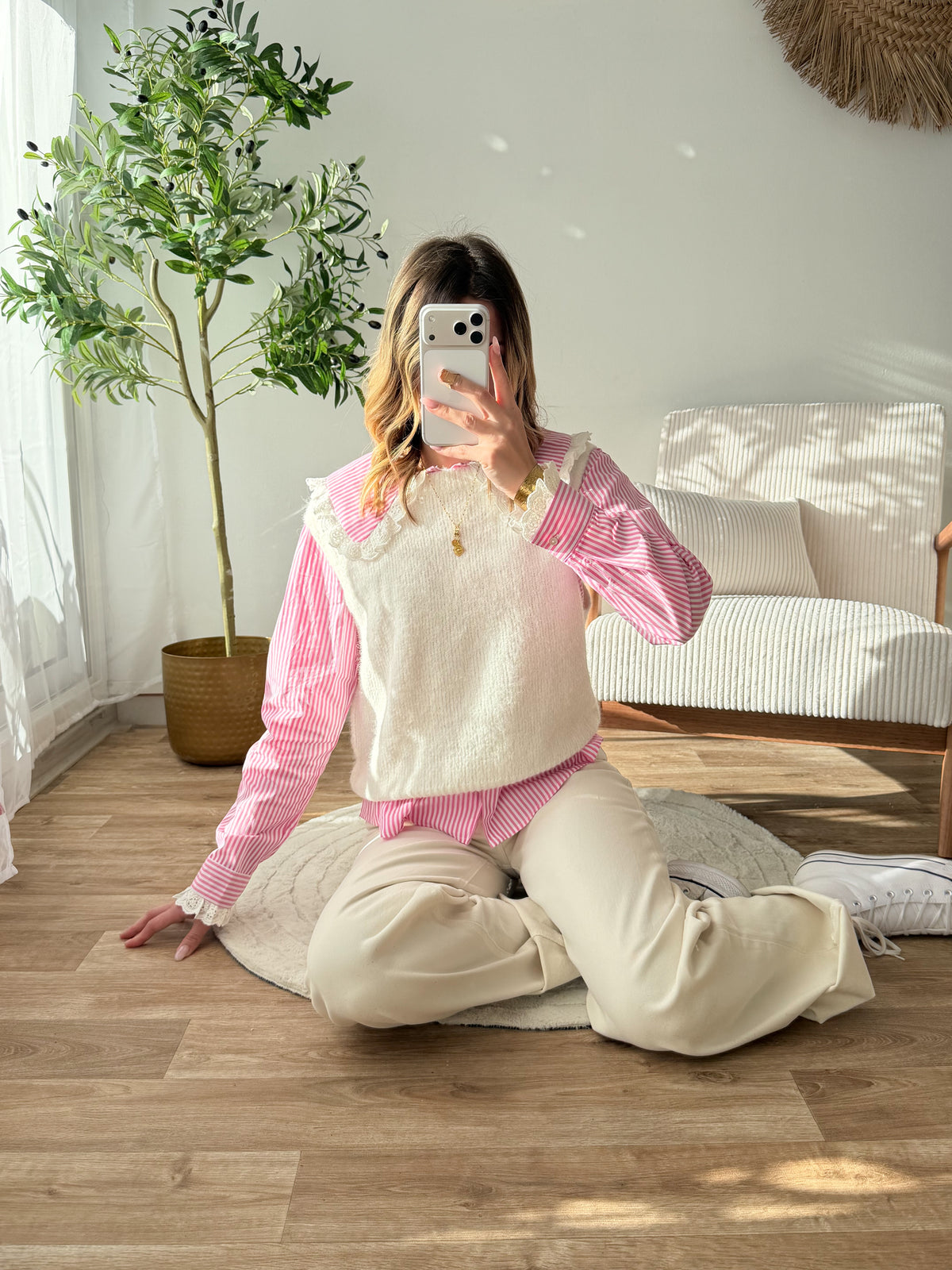 Pull sans manches blanc