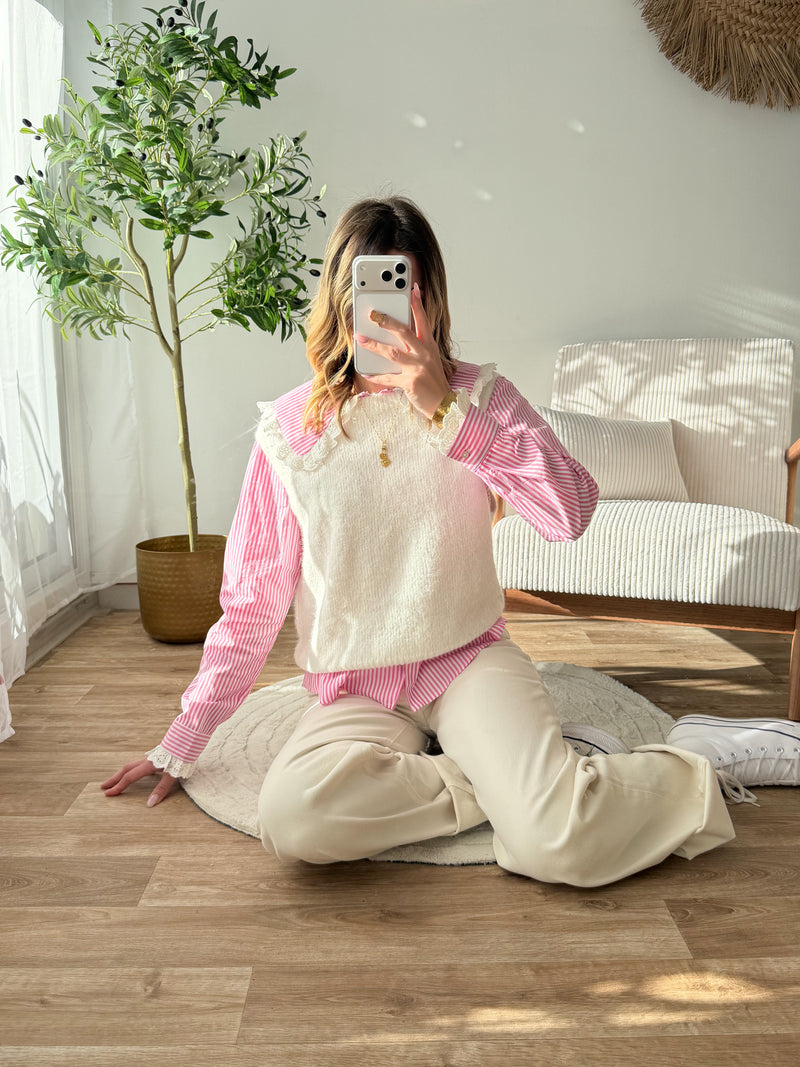 Pull sans manches blanc