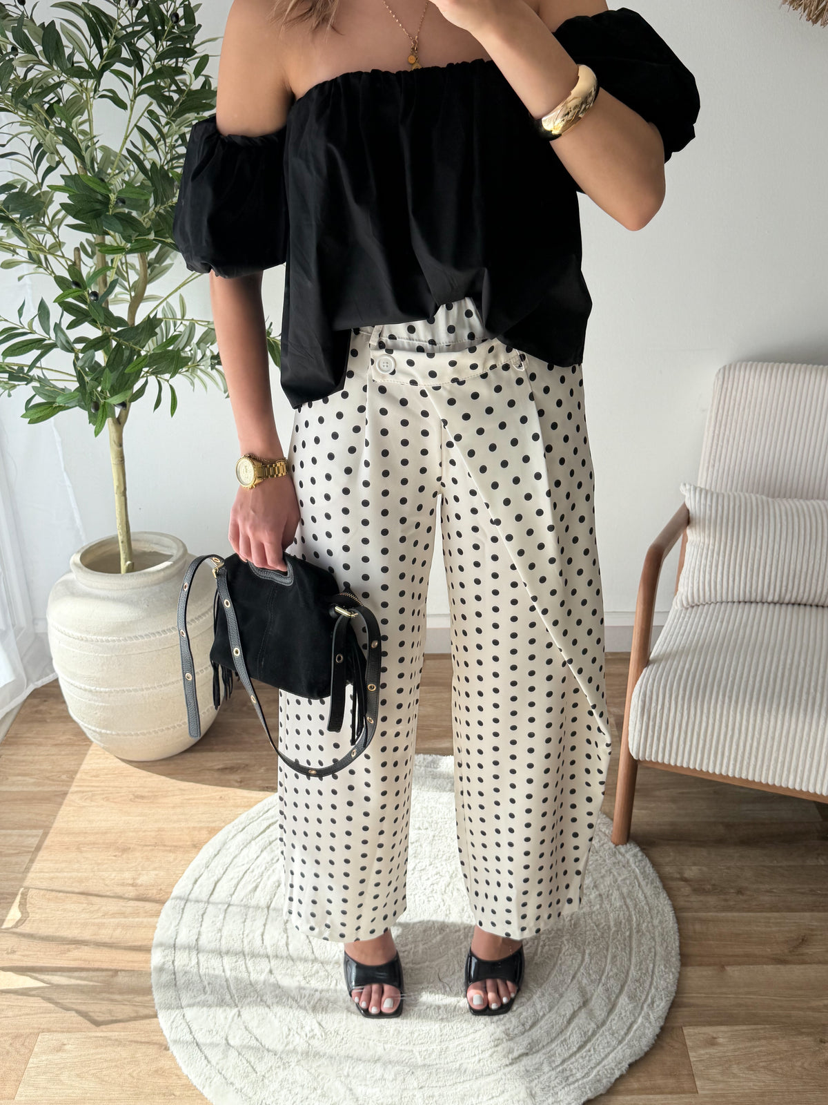 Pantalon à pois ballon