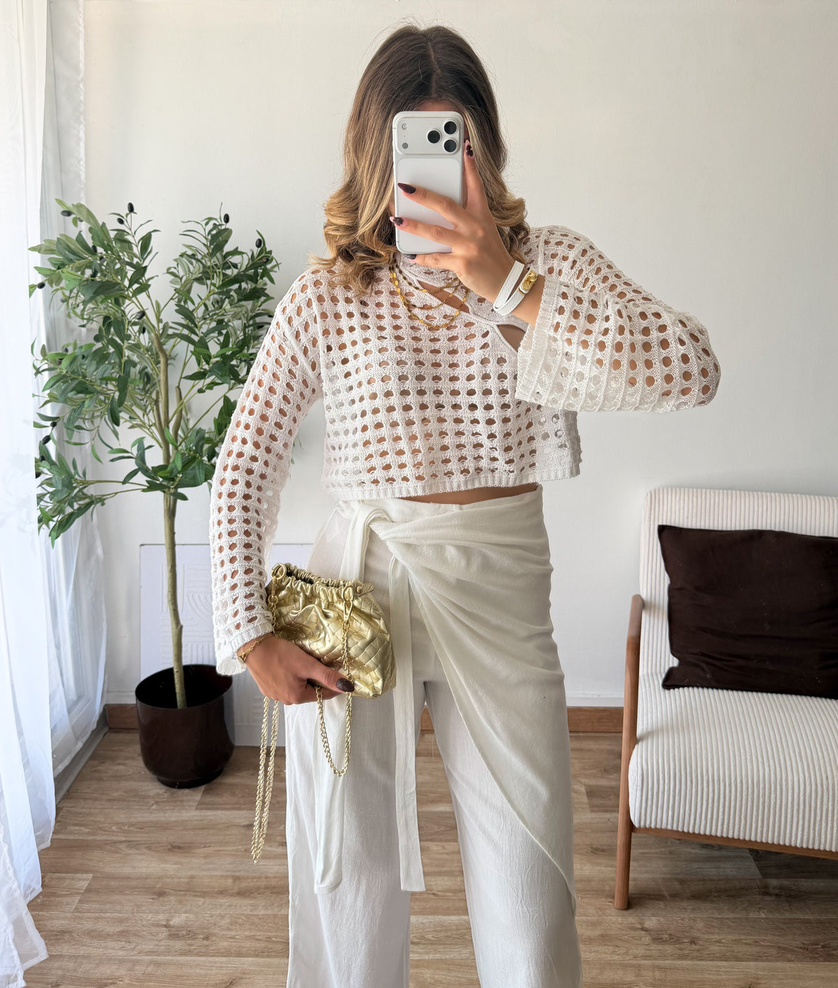 Top crochet blanc