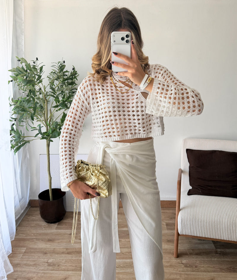 Top crochet blanc