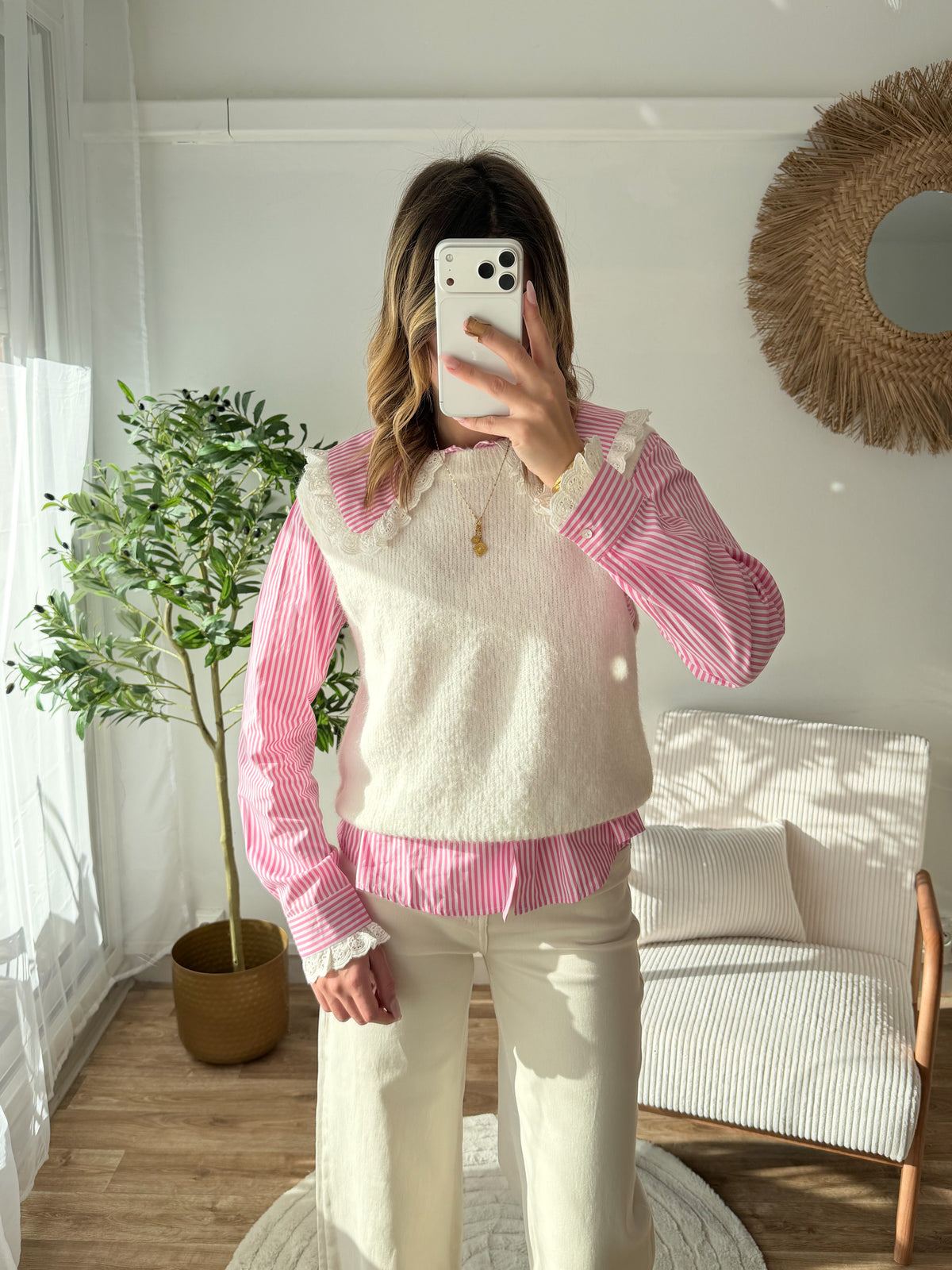 Pull sans manches blanc