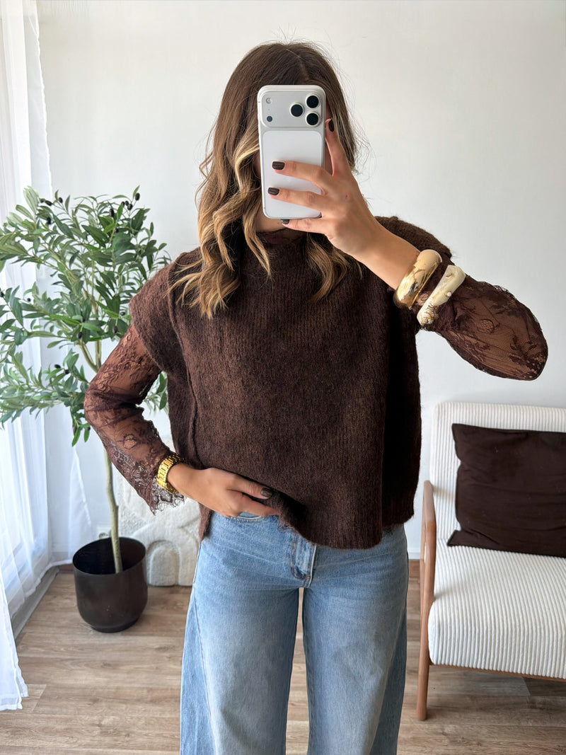 PRECOMMANDE Pull dentelle chocolat ( exp à partir du 22/09 )