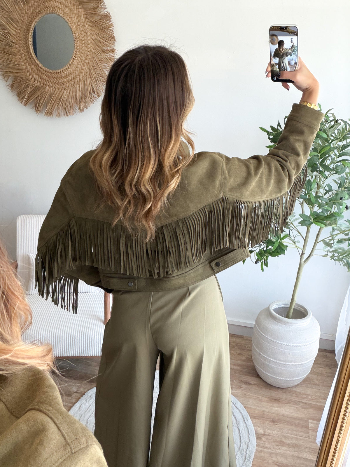 Veste franges kaki