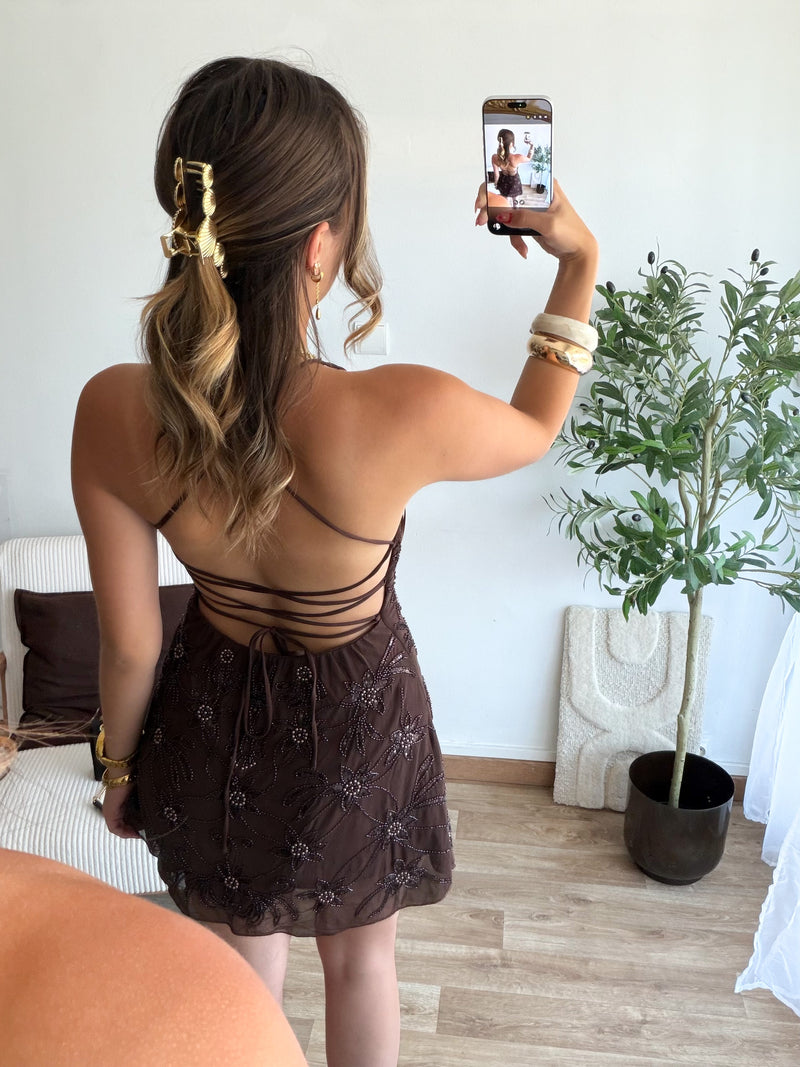 Robe perlée chocolat