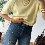Pull strass jaune