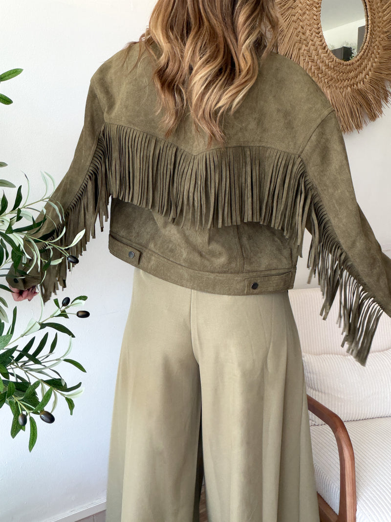Veste franges kaki