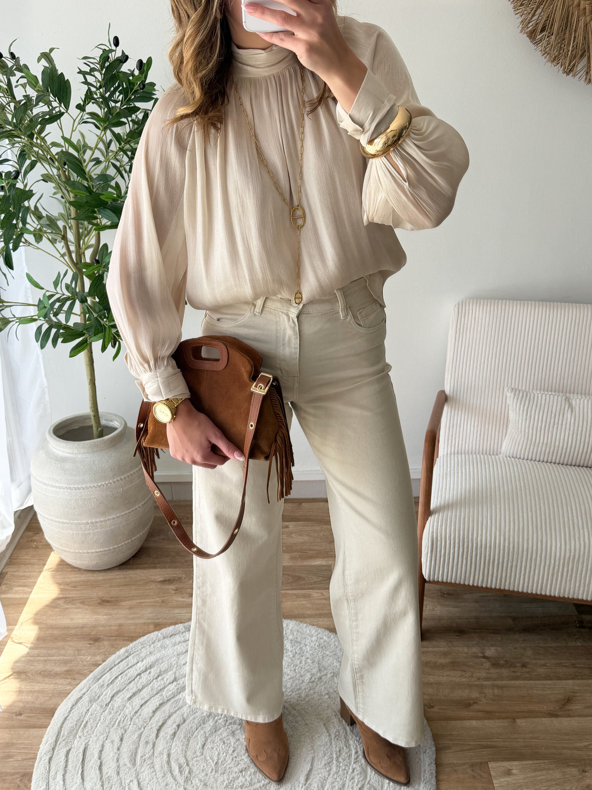 Jean wide leg beige