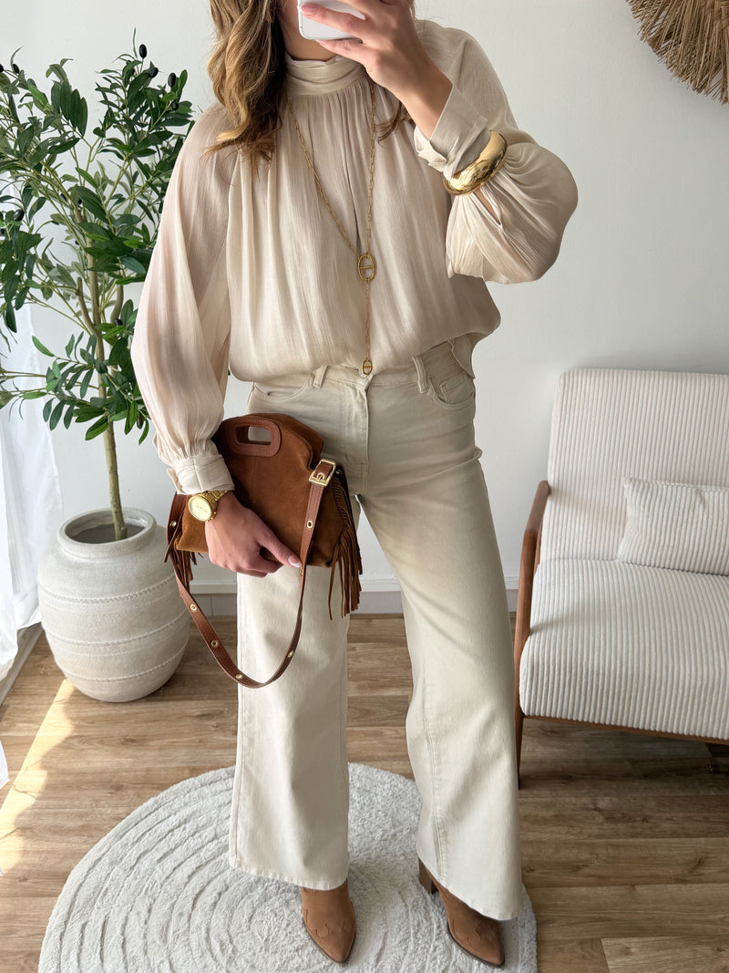 Jean wide leg beige