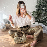Pantalon sequins dorés