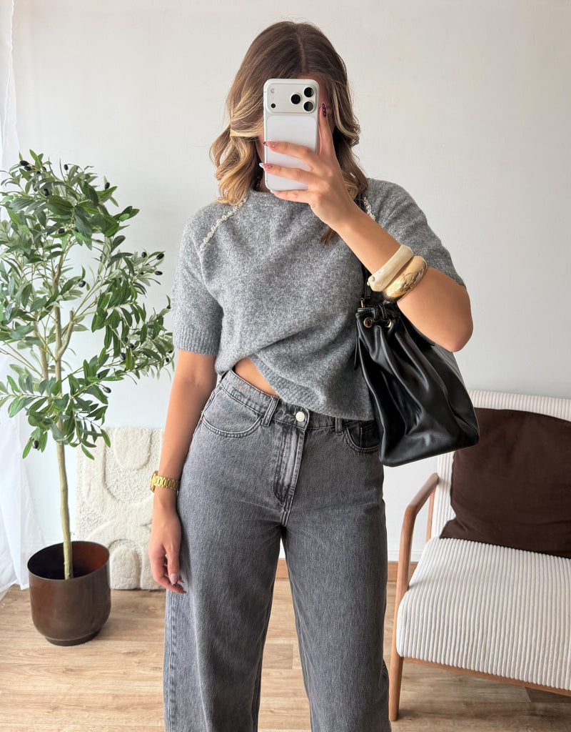 Pull strass gris