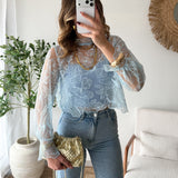 Top dentelle bleu