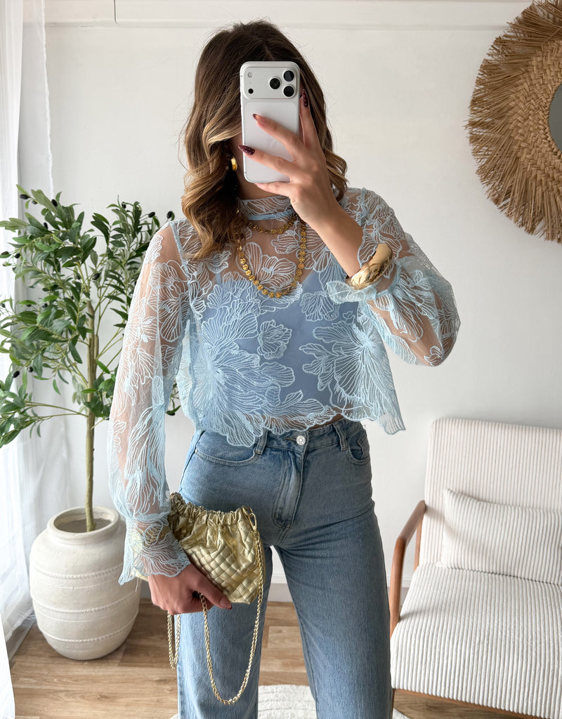 Top dentelle bleu