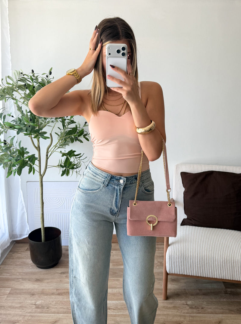 Top à coques rose nude
