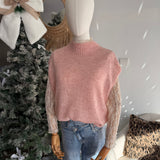 Duo top dentelle + pull sans manches