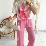 Pantalon gaze de coton rose