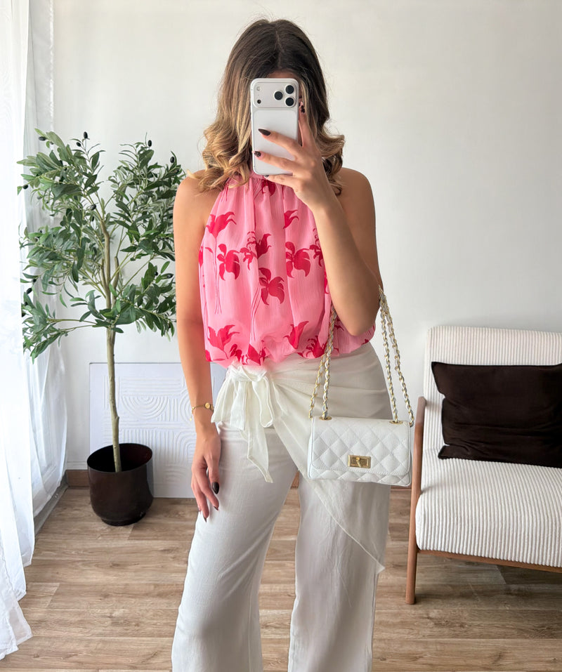 Top effet boule rose