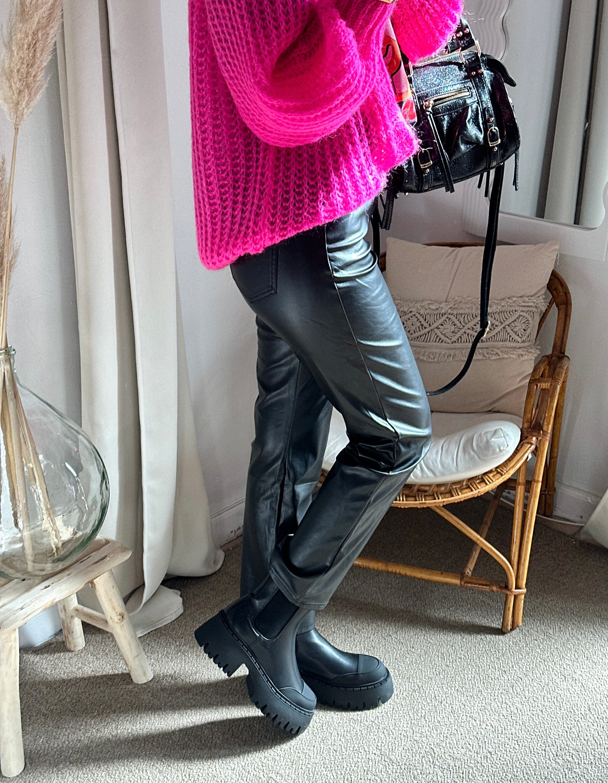Pantalon en simili cuir noir