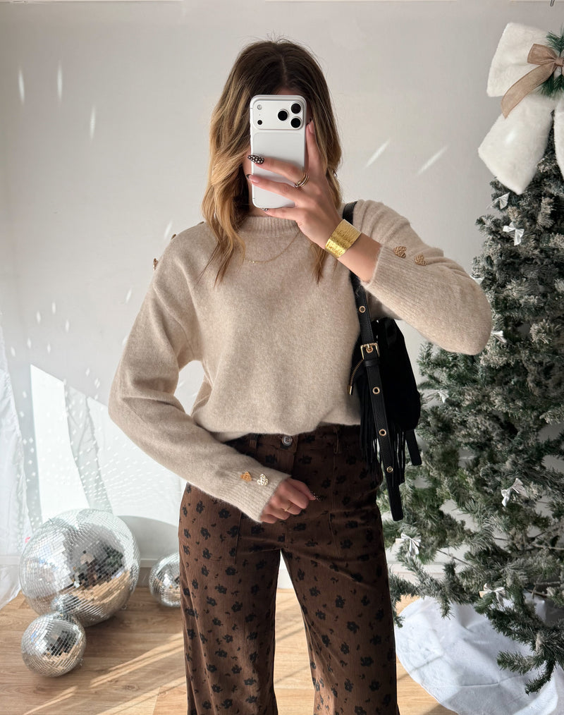 Pull cœur beige