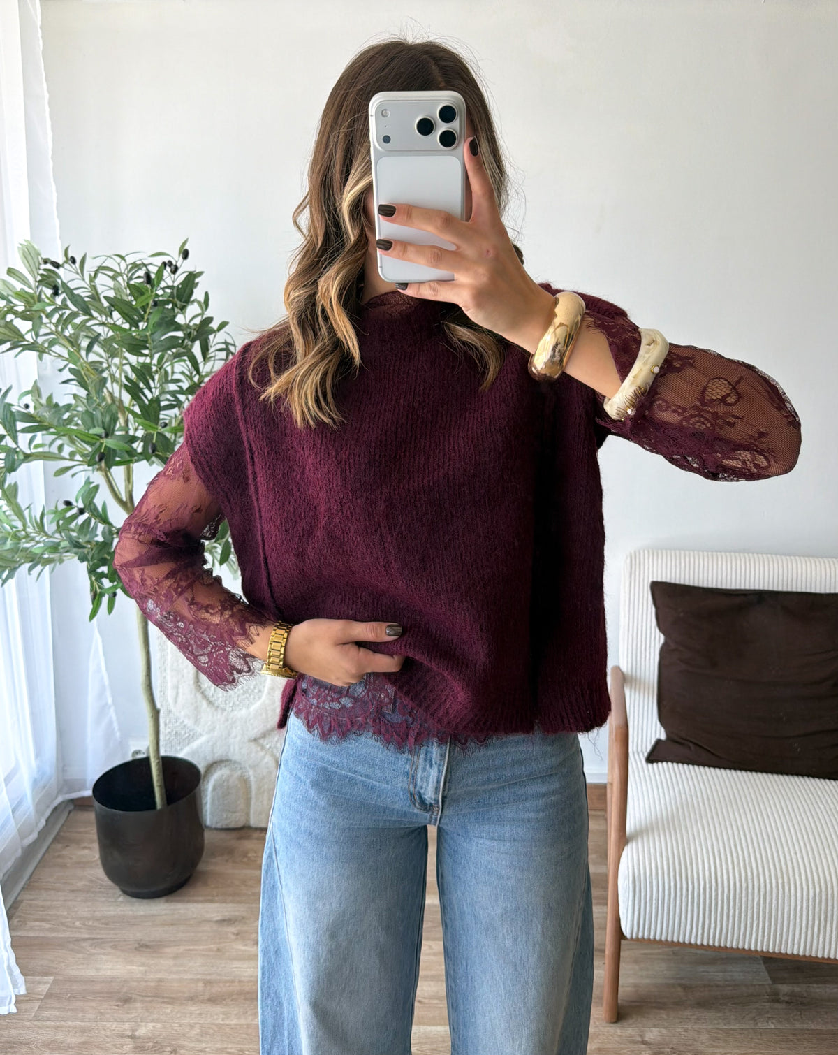 PRECOMMANDE Pull dentelle bordeaux ( exp à partir du 22/09)