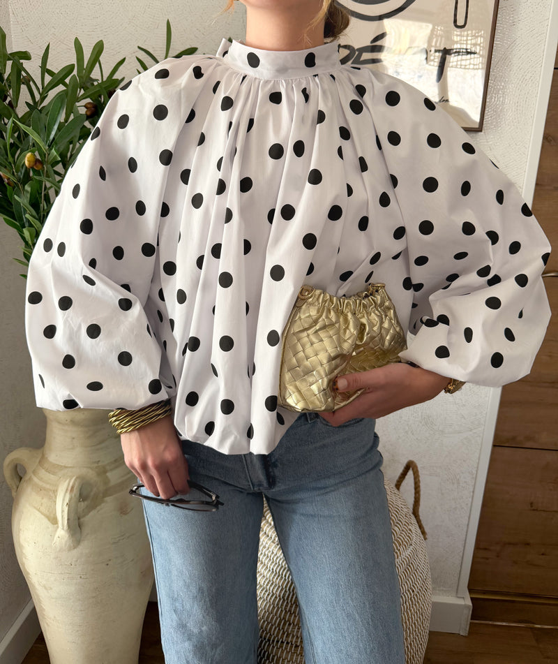 Blouse à pois dos nu blanche
