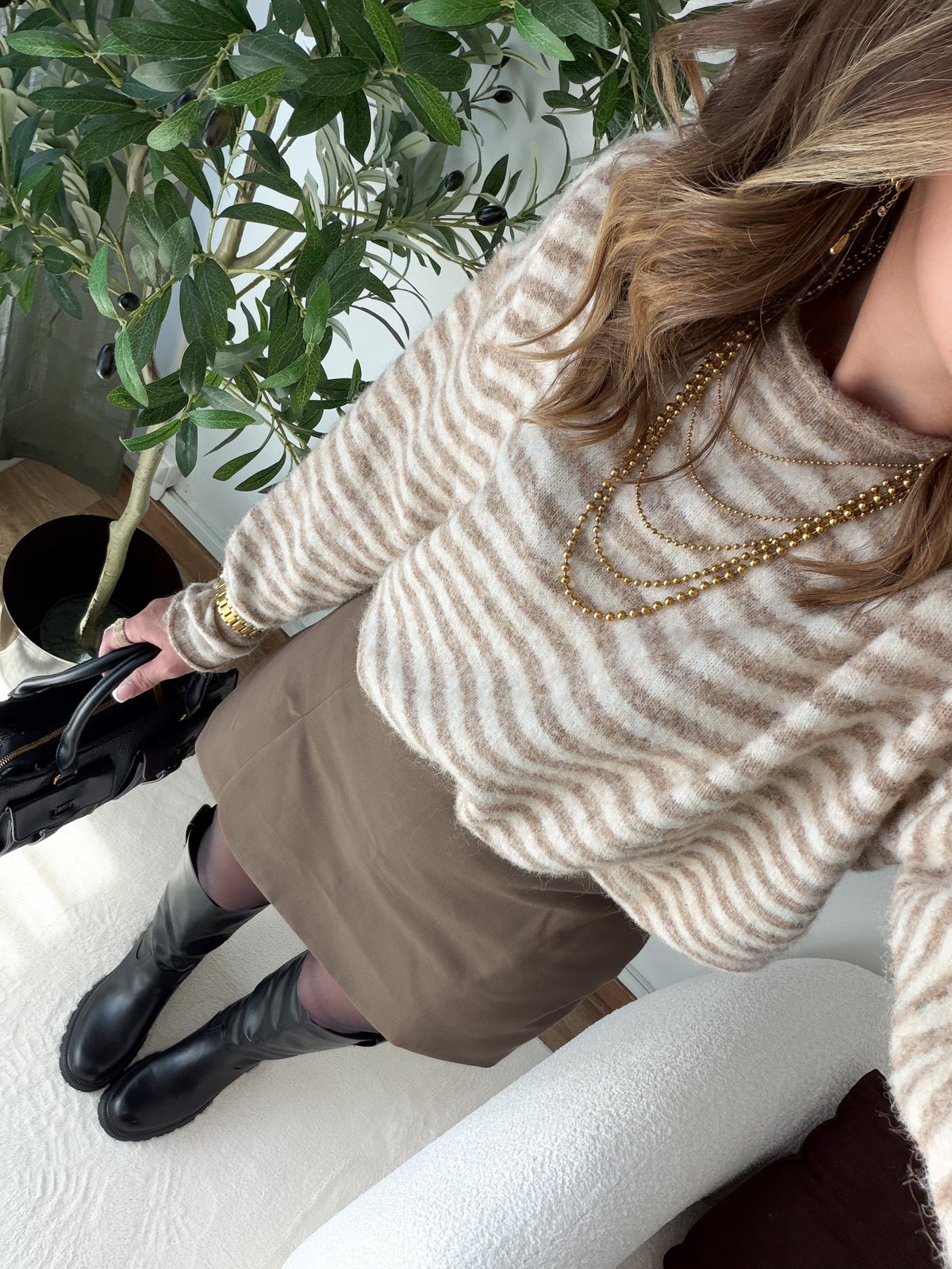 Pull rayures beige