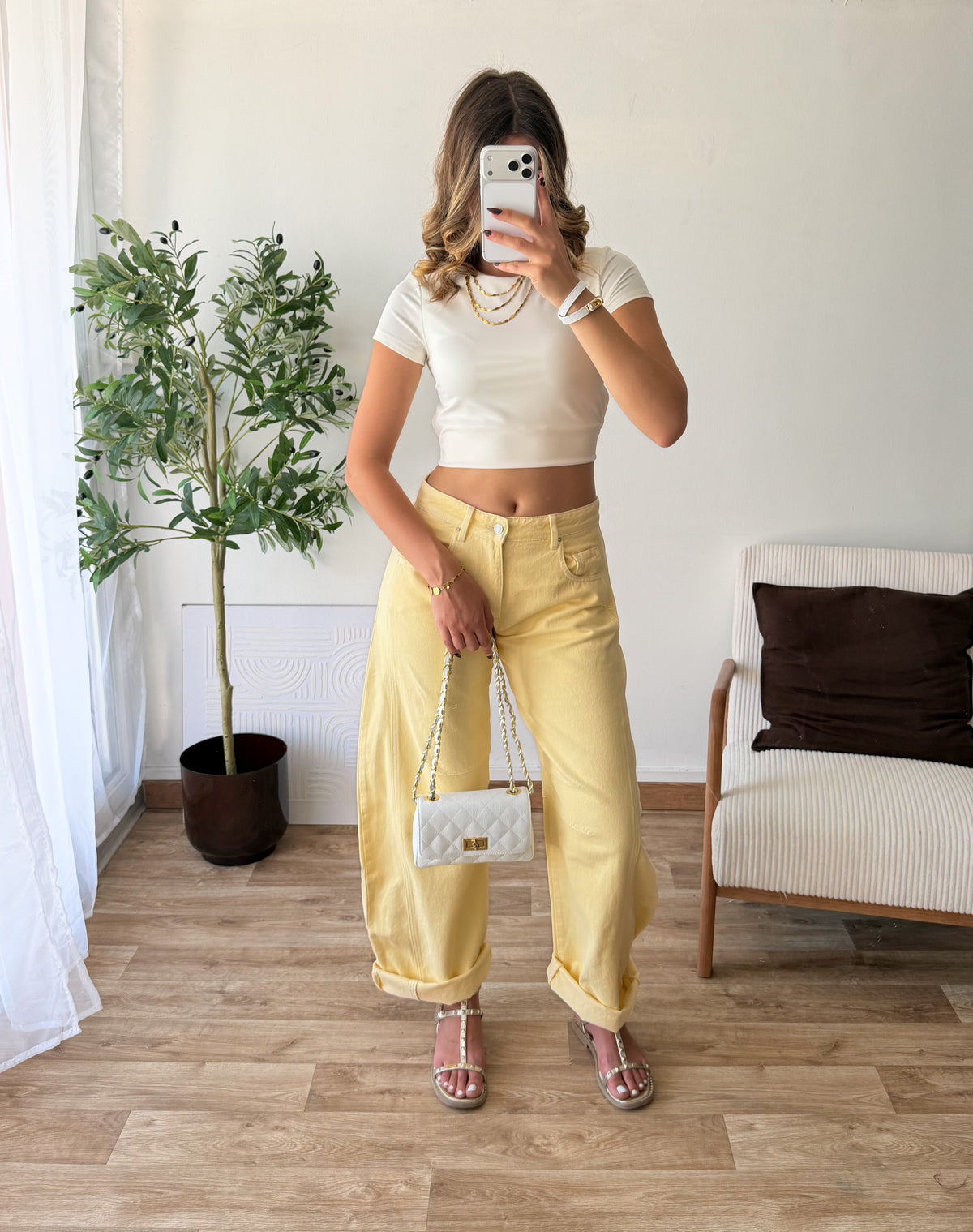 Jean large barrel jaune
