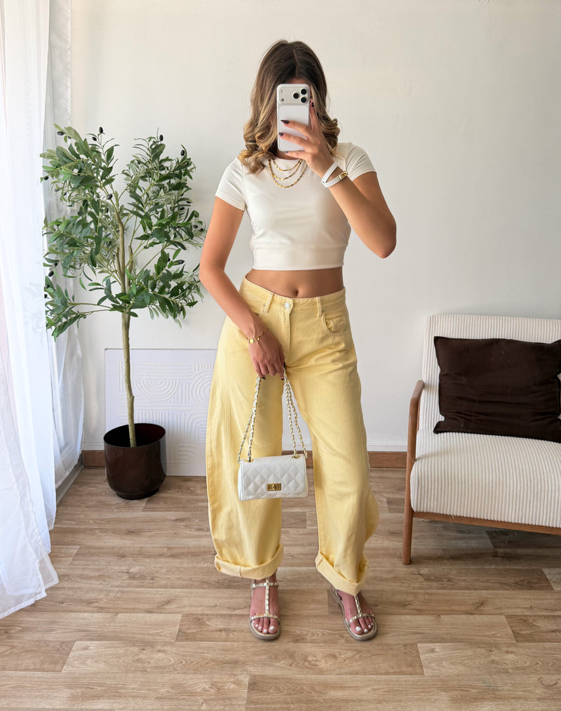 Jean large barrel jaune