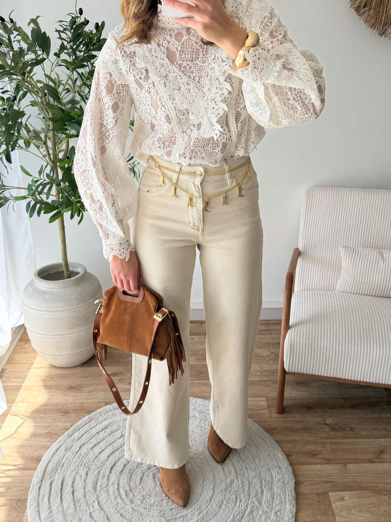 Jean wide leg beige