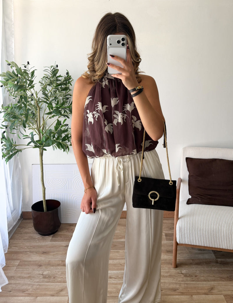 Top effet boule marron