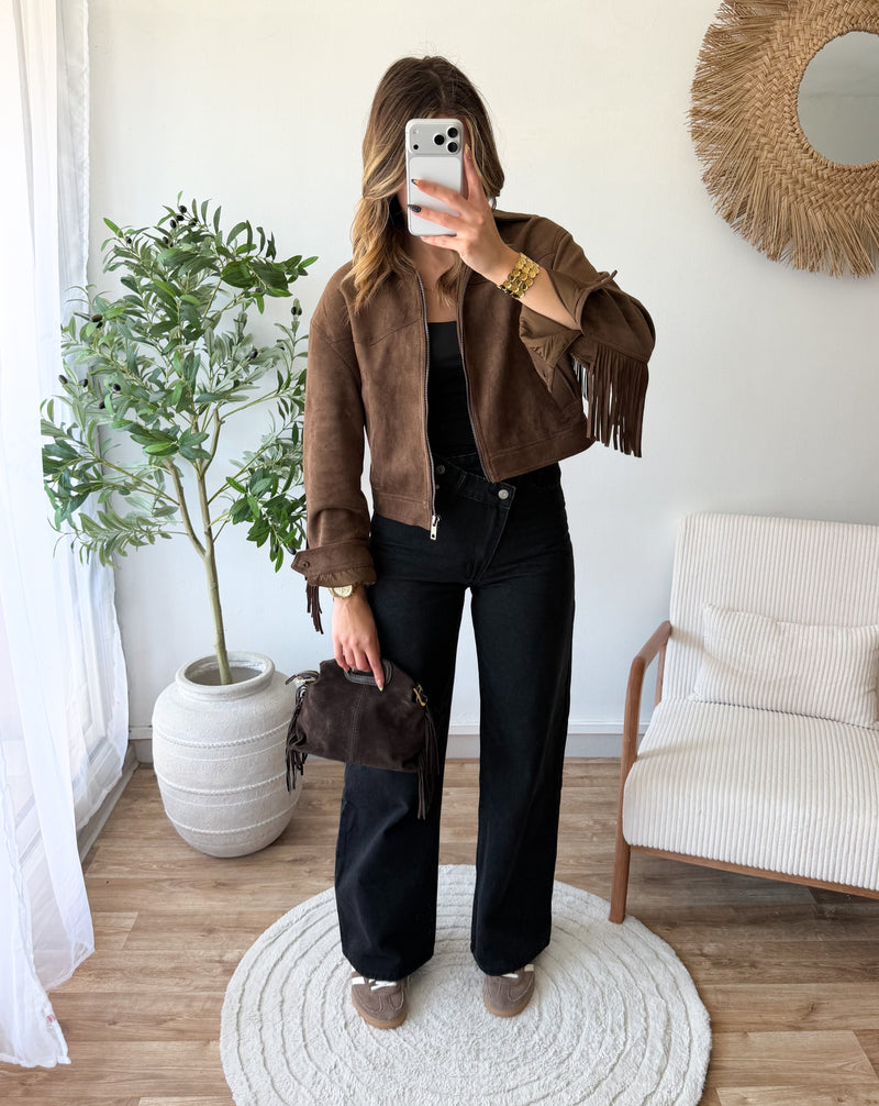 Veste franges chocolat